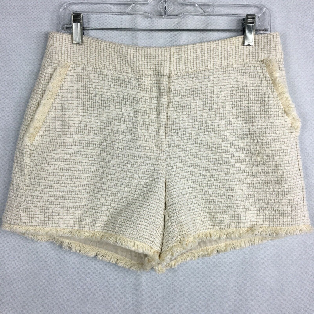 Kaari Blue Shorts Womens Sz 6P Petite Beige Ivory Fringe Trim Cotton Woven